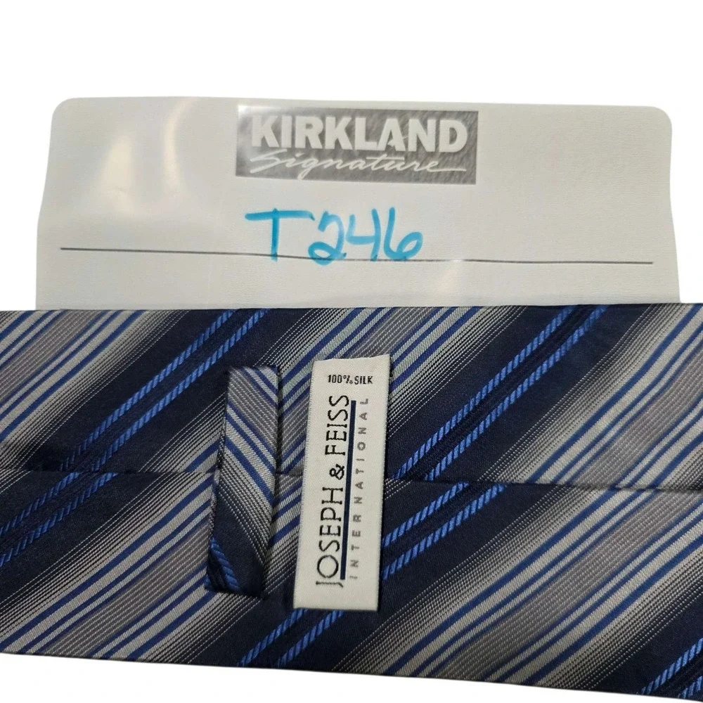 Joseph & Feiss‎ Striped Silk Tie Blue Gray Men's Formal Necktie Designer Estate